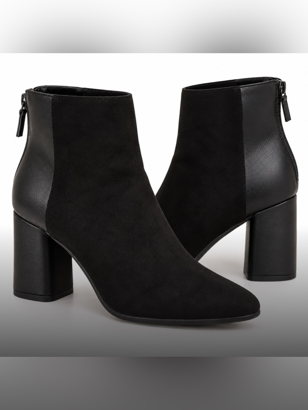 Old Navy Black Faux Suede Ankle Boots Block Heel Zip Booties